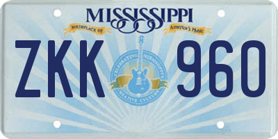 MS license plate ZKK960