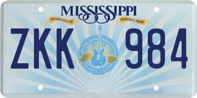 MS license plate ZKK984