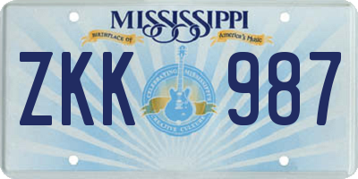 MS license plate ZKK987