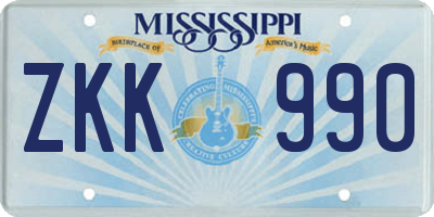MS license plate ZKK990