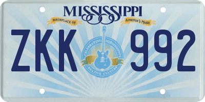 MS license plate ZKK992