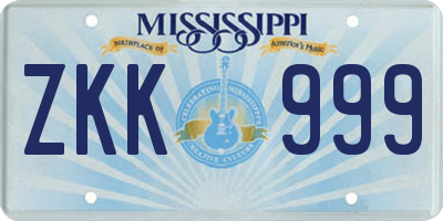 MS license plate ZKK999