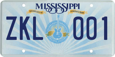 MS license plate ZKL001