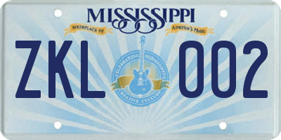 MS license plate ZKL002