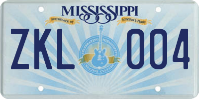 MS license plate ZKL004