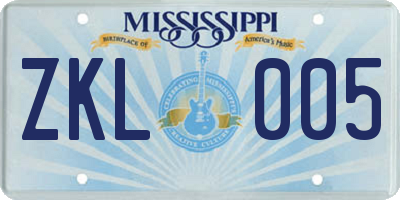 MS license plate ZKL005