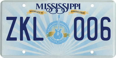 MS license plate ZKL006