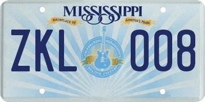 MS license plate ZKL008