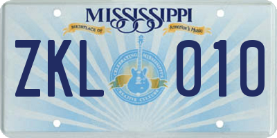 MS license plate ZKL010