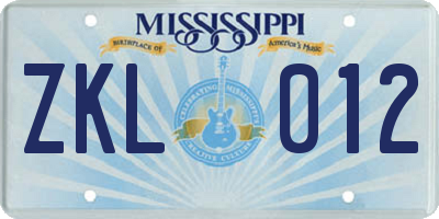 MS license plate ZKL012