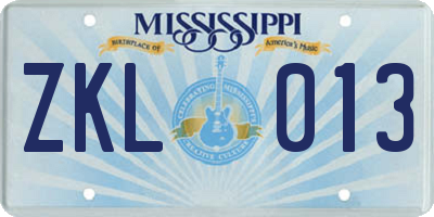 MS license plate ZKL013