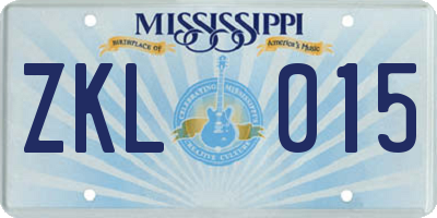 MS license plate ZKL015