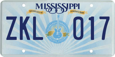 MS license plate ZKL017