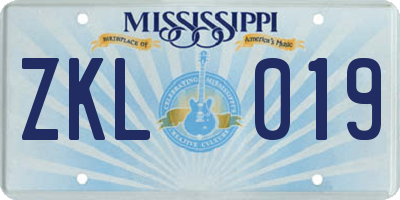 MS license plate ZKL019