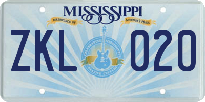 MS license plate ZKL020