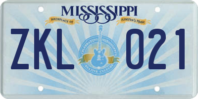 MS license plate ZKL021