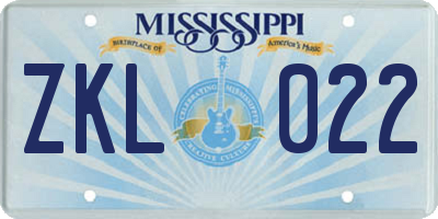 MS license plate ZKL022