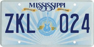 MS license plate ZKL024
