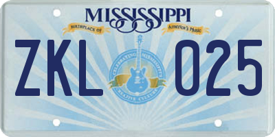 MS license plate ZKL025