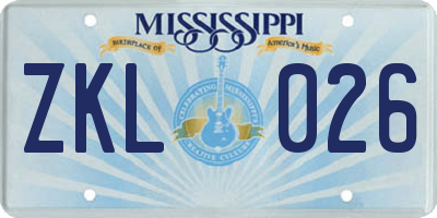 MS license plate ZKL026
