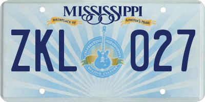 MS license plate ZKL027