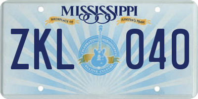 MS license plate ZKL040