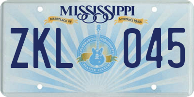 MS license plate ZKL045