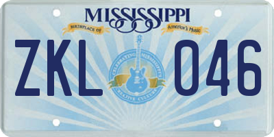 MS license plate ZKL046