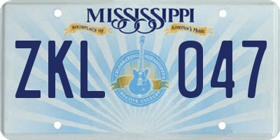 MS license plate ZKL047
