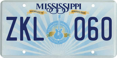 MS license plate ZKL060