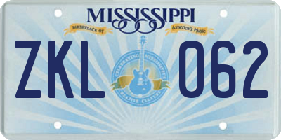 MS license plate ZKL062