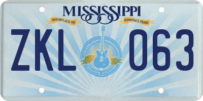 MS license plate ZKL063