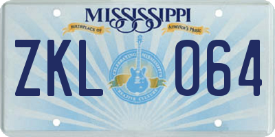 MS license plate ZKL064