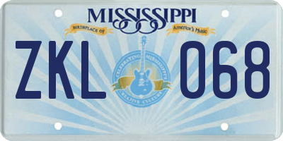 MS license plate ZKL068