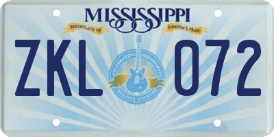 MS license plate ZKL072