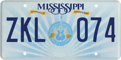 MS license plate ZKL074