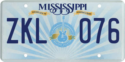 MS license plate ZKL076