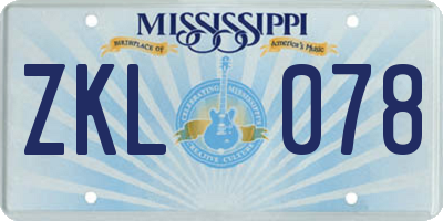 MS license plate ZKL078