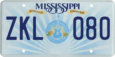 MS license plate ZKL080