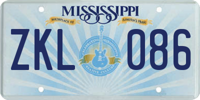 MS license plate ZKL086