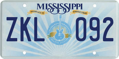 MS license plate ZKL092