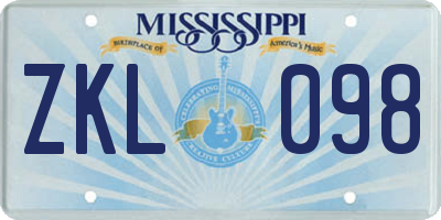 MS license plate ZKL098