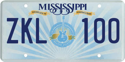 MS license plate ZKL100
