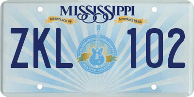 MS license plate ZKL102