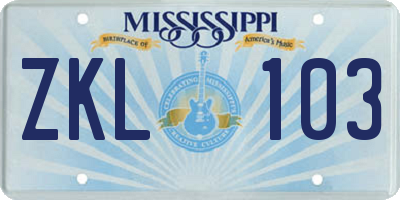 MS license plate ZKL103
