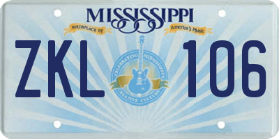 MS license plate ZKL106