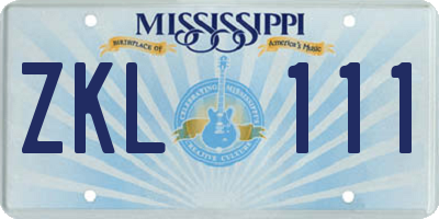MS license plate ZKL111
