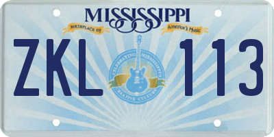 MS license plate ZKL113