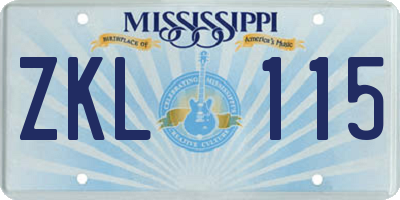 MS license plate ZKL115