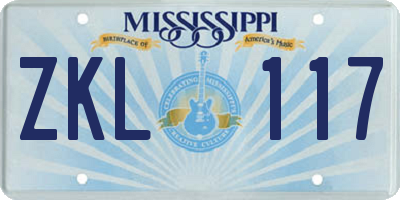 MS license plate ZKL117